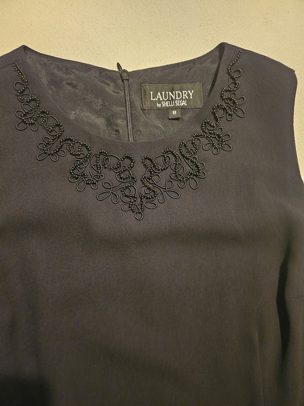 Laundry By Shelli Segal Navy Sleeveless Top with Beaded Neckline